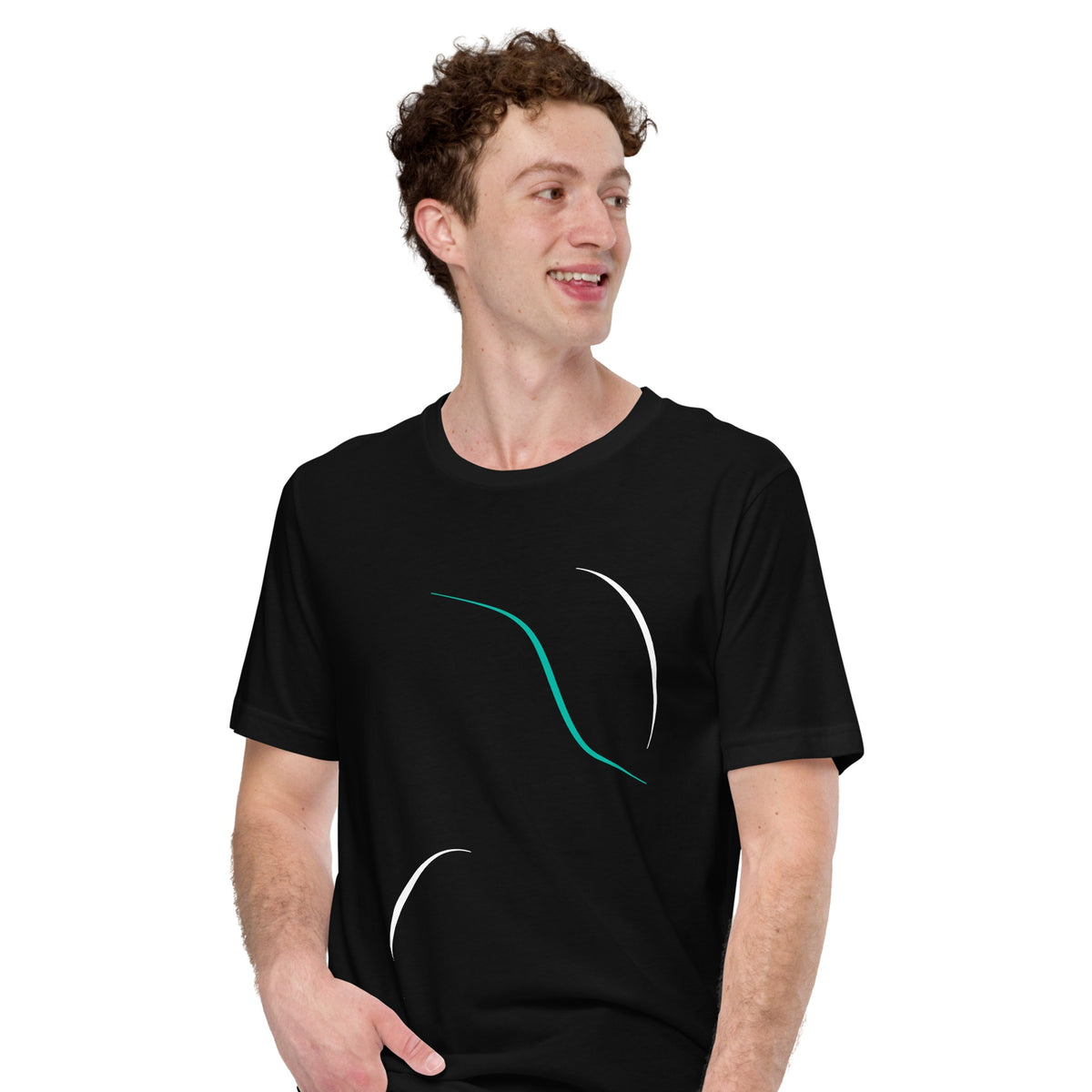 Man wearing the Billions of Bots Tee, smiling front view