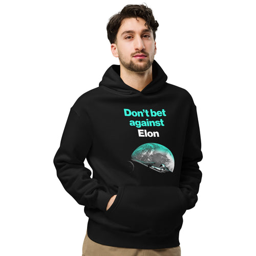 Don't Bet Against Elon Premium Hoodie unisex hoodie, black, front, close-up