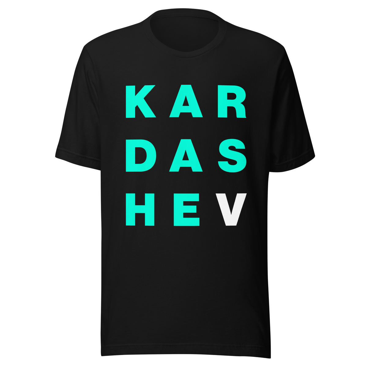 Kardashev Tee in black, front view on white