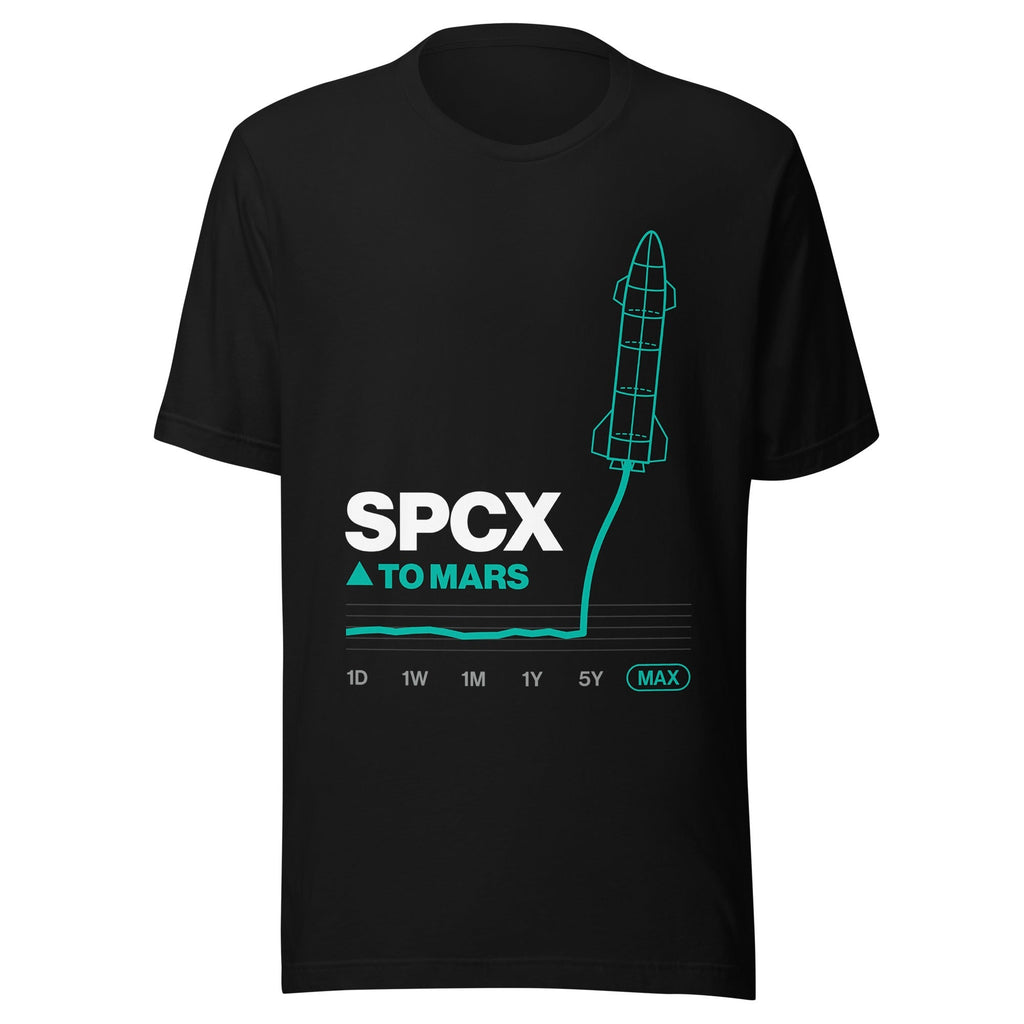 SPCX To Mars Tee, black, flat front on white