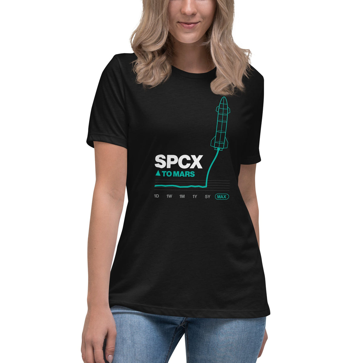 SPCX To Mars Tee, women's relaxed fit, black, front