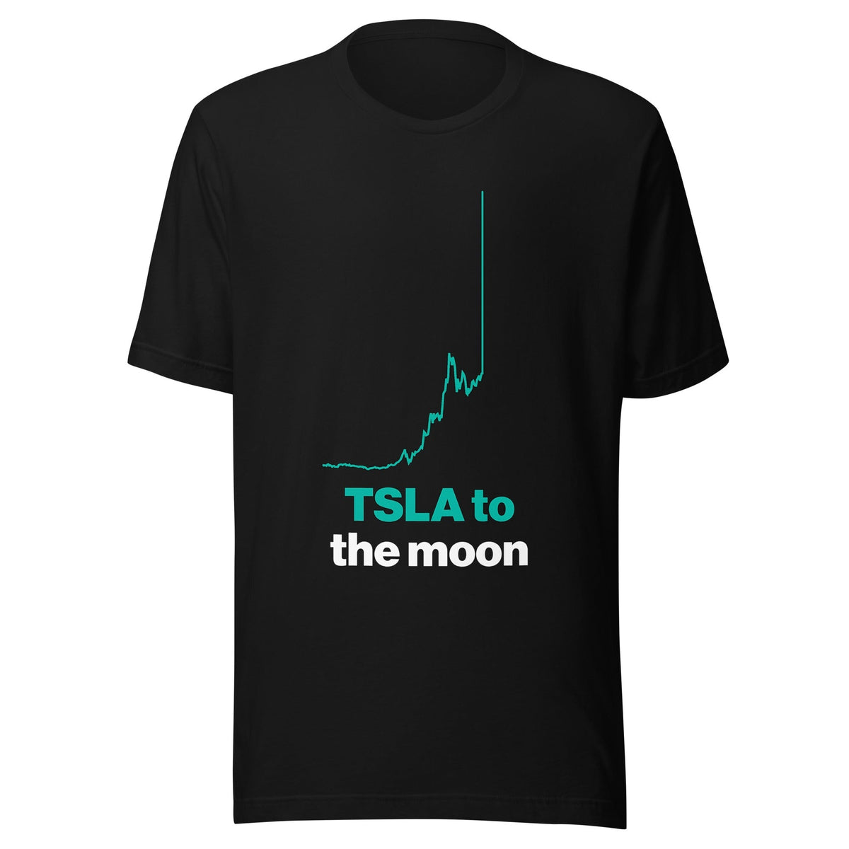 TSLA To The Moon Tee, black, flat front on white