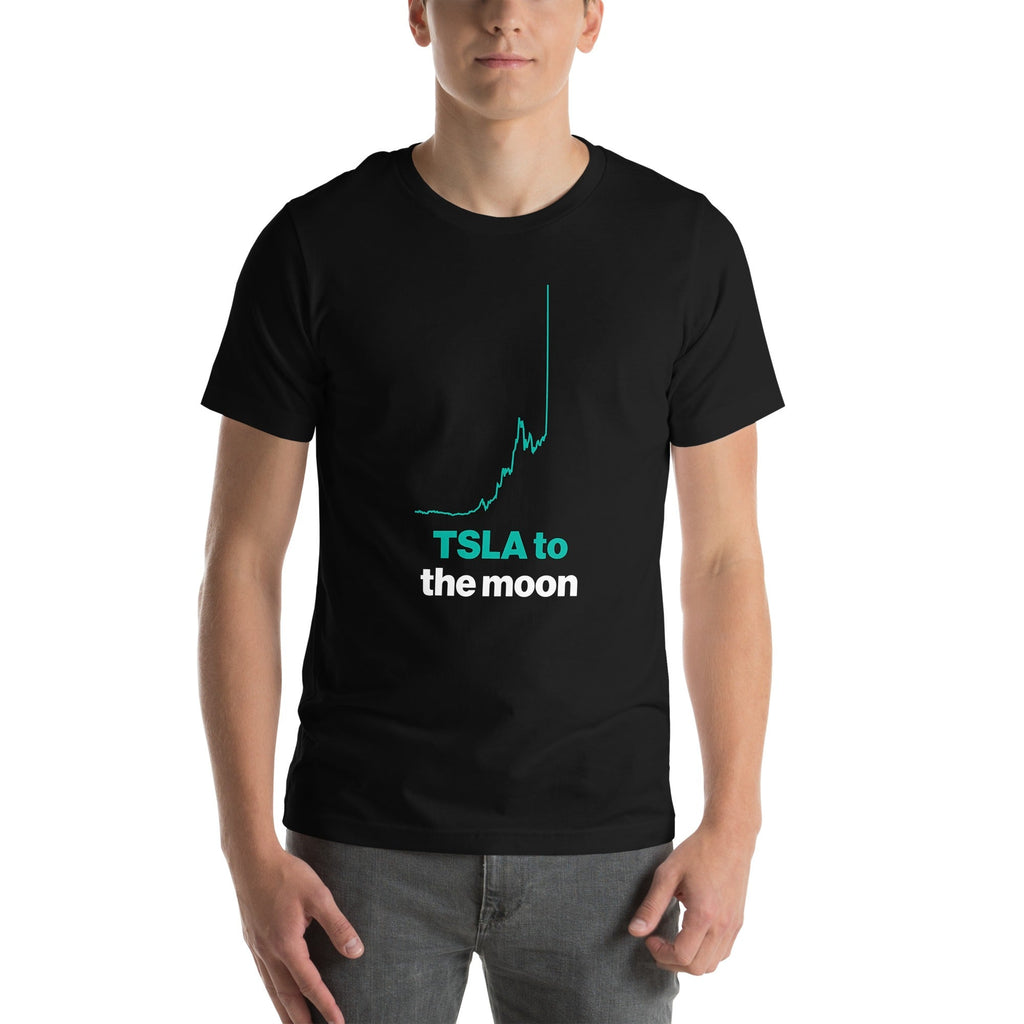 TSLA To The Moon Tee on a young male model, black, front